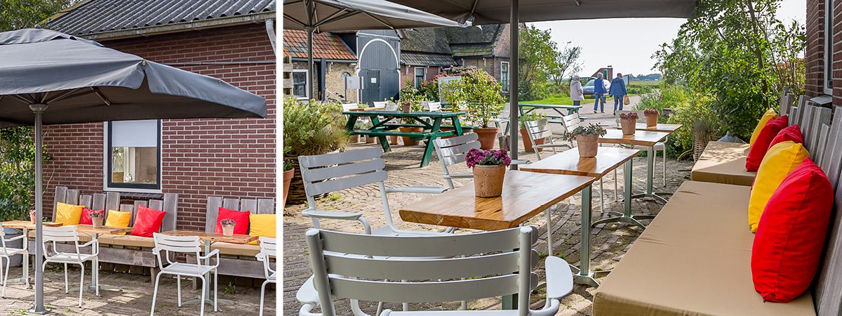 Grote parasols op het terras